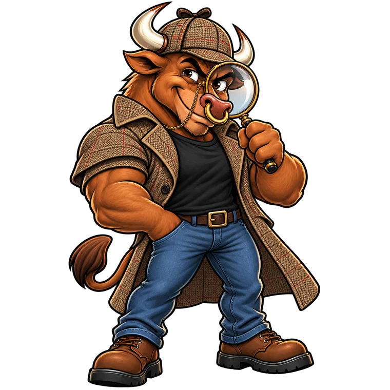 Detective Billy, the investigation variant of the Wit Dat Bull Chit mascot